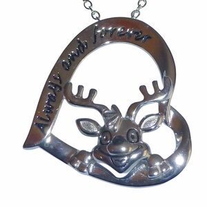 925 Sterling Silver Always & Forever Deer Heart Necklace, Xmas Gift New